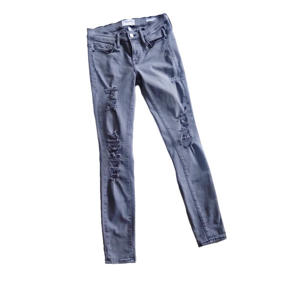 Frame Le Skinny de Jeanne Grey Distressed Jeans - Picture 1 of 7